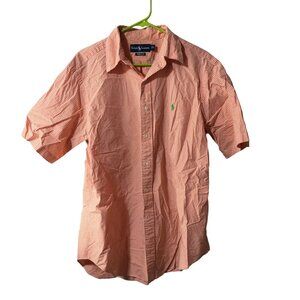 RALPH LAUREN CLASSIC FIT ORANGE PLAID SHORT SLEEVE BUTTON DOWN SHIRT MENS LARGE